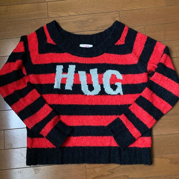 ピンクラテ ボーダーニット Mサイズ 赤 黒 セーター PINK latte ボーダーニット HUGロゴ入り