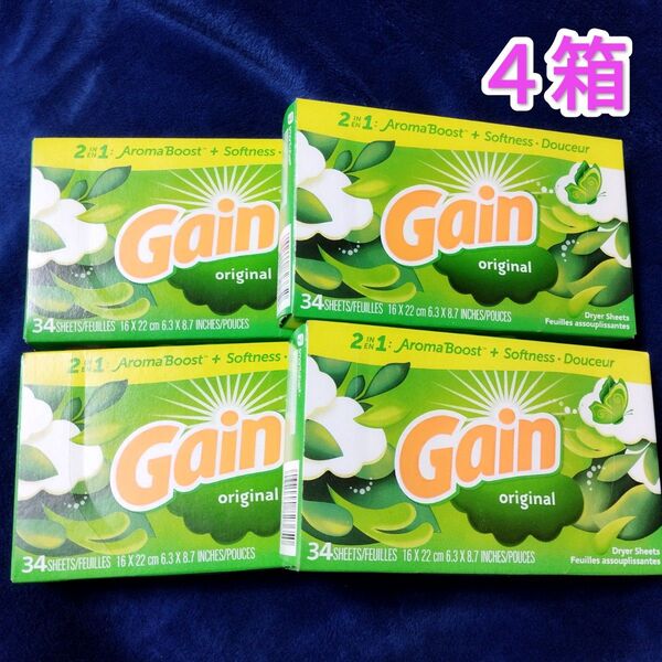 ゲイン 柔軟剤シート オリジナル34枚入り4箱 乾燥機用ランドリーシート ダウニー GAIN