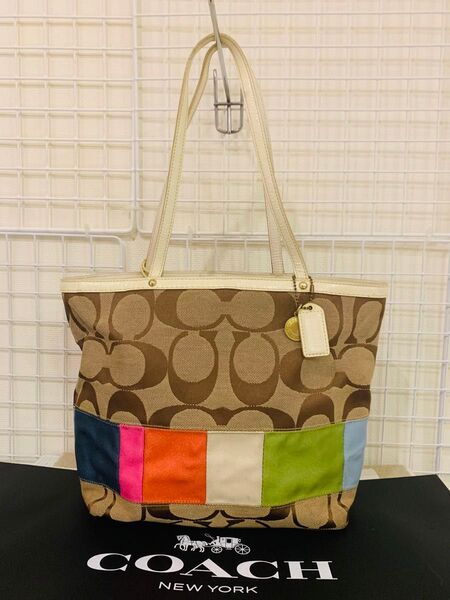 【まあまあ美品】COACH コーチ トートバッグ ハンドバッグ セミショルダー 肩掛け レザーキャンバス