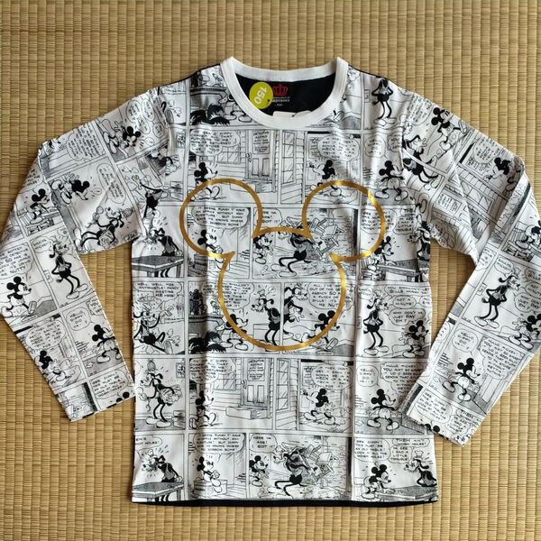 未使用●ベビドxディズニー☆150 コミック柄 白黒長袖 ロングTシャツ ミッキーマウス ロンT 漫画バックプリント有【カテ変可】