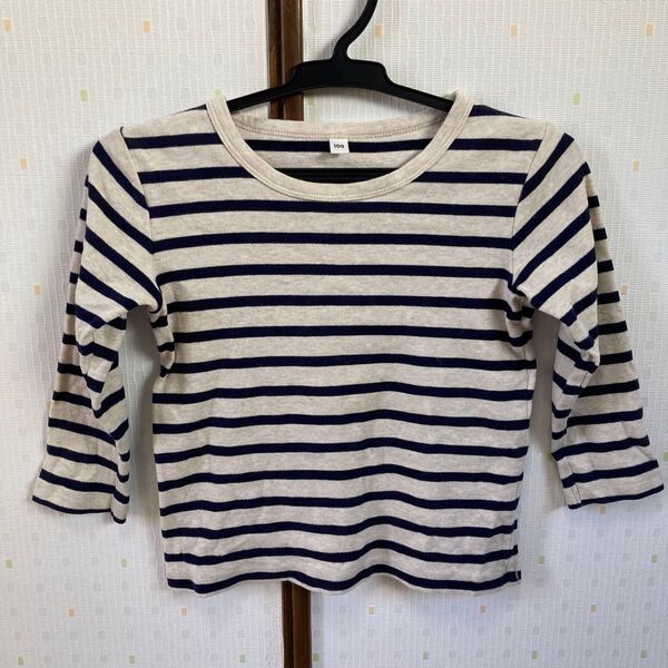 無印良品 起毛フライス編み ボーダー長袖Tシャツ(ベビー)ベビー100・ネイビー カットソー ボーダー