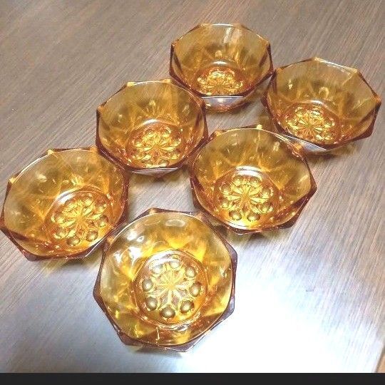 ★昭和レトロ★琥珀色のガラス製のデザート小鉢6個セット ガラス