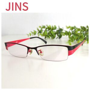 JINS ジンズ メガネ 眼鏡 ハーフリム ブラック レッド 軽量 ビジネス 人気 定番 スクエア