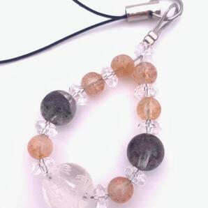 天然石彫り水晶青龍&サンストーン&ガーデンクォーツのストラップ