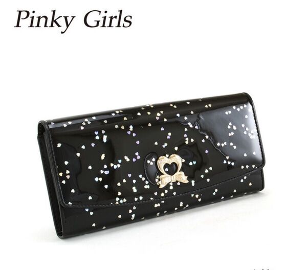 ピンキーガールズ Pinky Girls 財布 長財布 黒 ブラック ハート ラメ
