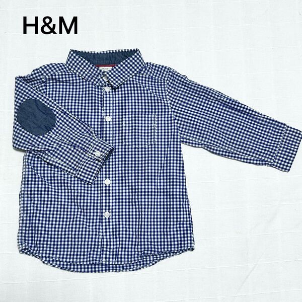 h&m ベビー 80 チェックシャツ 長袖シャツ ブルー