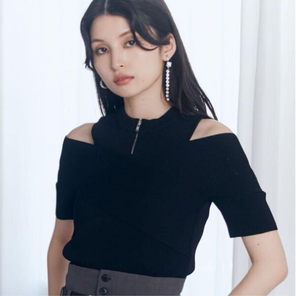 MURUA ジップカシュクールニット ニット ブラック