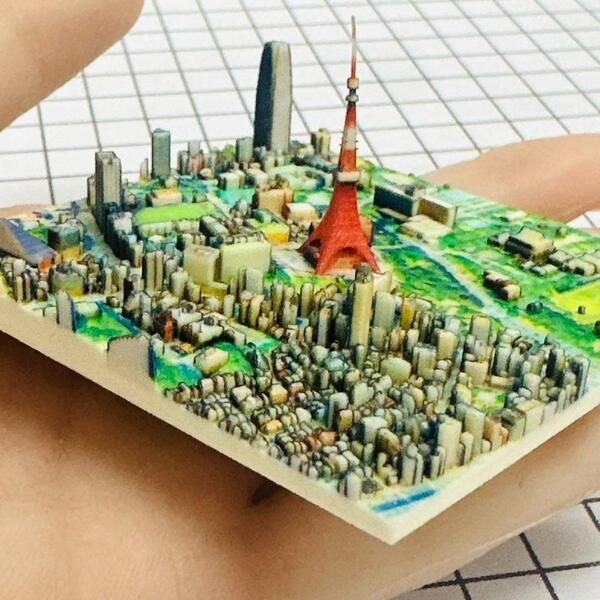 ミニチュア 東京都港区 ジオラマ 東京タワー フィギュア 1/64より小 ミニジオラマ ドールハウスに