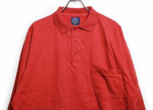 80's 90'sギャップ GAP ビックシルエット ポケット付 長袖 コットン ポロシャツ (L) 赤茶系 オールド OLD 90年代