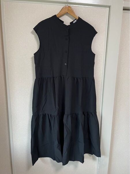 ティアードワンピース ロング丈 ブラック シャツワンピース 授乳服 マタニティ