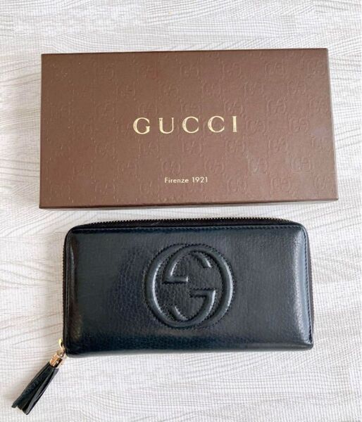 GUCCI グッチ 長財布 ラウンドジップ フリンジ 308004 ブラック レザー