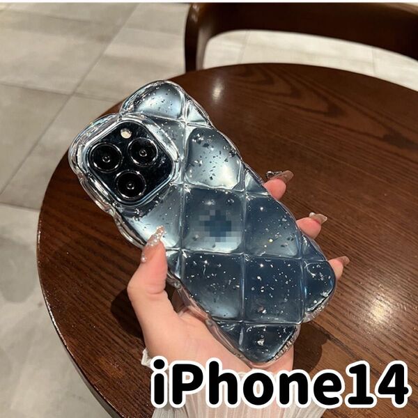 iPhone14 ケース クリア 透明 ラメ シルバー キルティング オシャレ