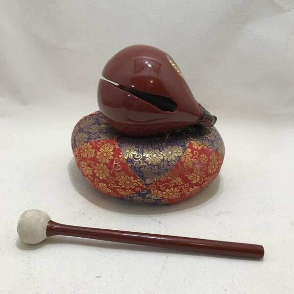木魚 座布団 天球 セット 朱塗り もくぎょ 仏壇 仏具 幅約14cm×16cm 高さ8cm 木魚バチ 仏具★K2749U1