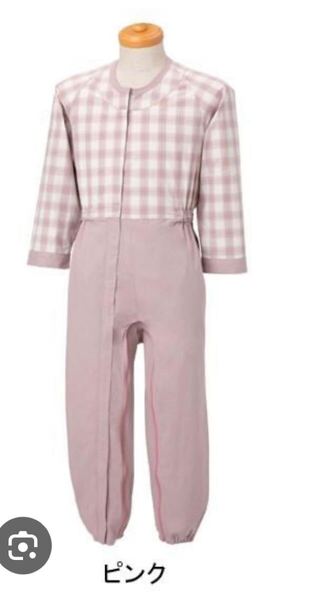 【未使用品】介護用 ピンク チェック柄 つなぎ服 いたずら防止 丸昌 Sサイズ 長袖