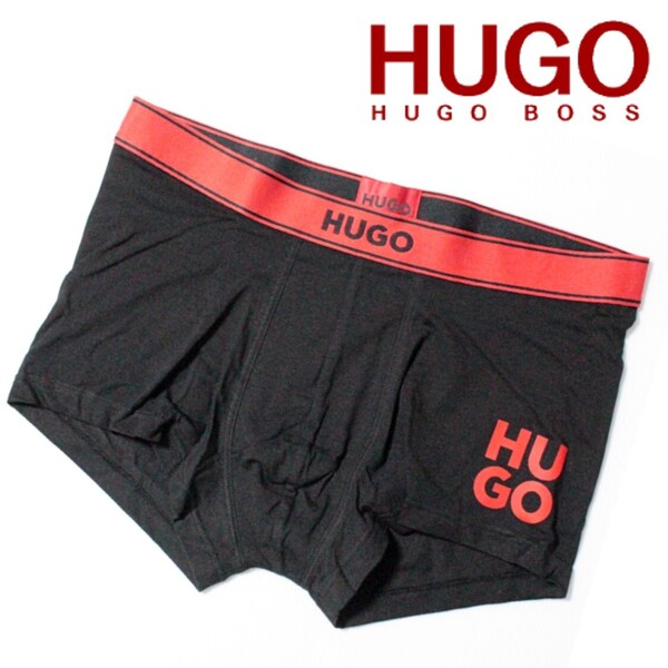 新品 ヒューゴボス HUGOロゴプリント ボクサーパンツ インポートLサイズ (W80cm~)黒 K4400