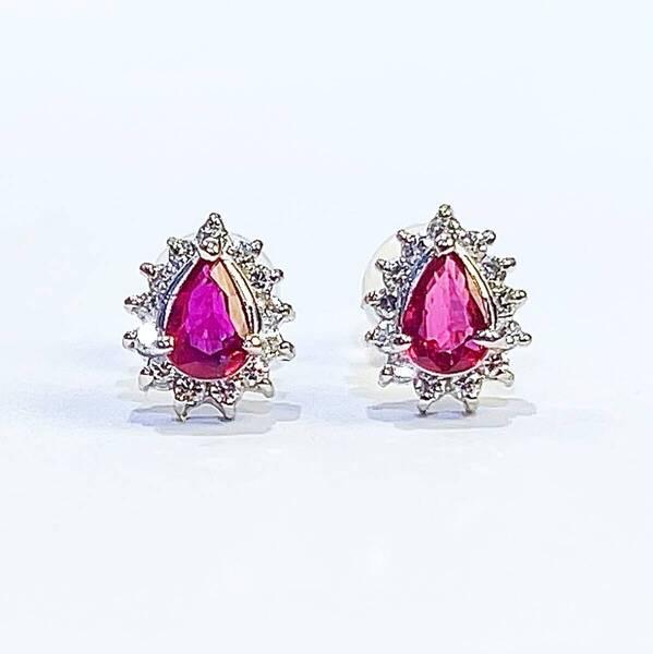 Pt900 天然 ルビー ダイヤ ピアス R0.22/0.27ct 鑑別書 レディース アクセサリー キャッチ・スタッド ピアス 美品