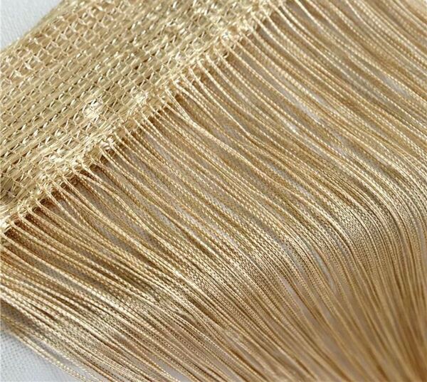 紐のれん ストリングカーテン ロング丈 長さ調節 カーテン (ゴールド)
