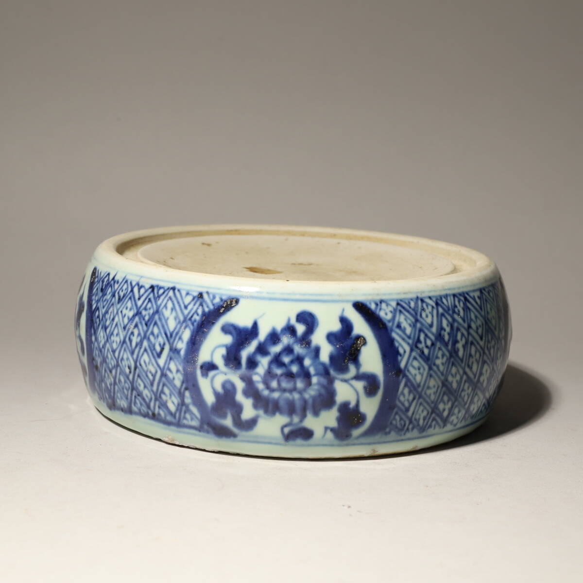 陶硯】中国青花玉殿陶硯 染付