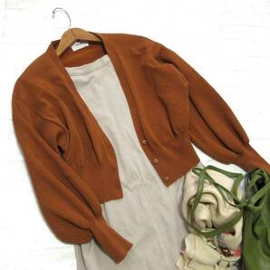 美品 送料込み RIM.ARK リムアーク キャメル コットン ブレンド コンパクト カーディガン フリーサイズ ( 綿 カーデ 羽織物 ラク 洗える )