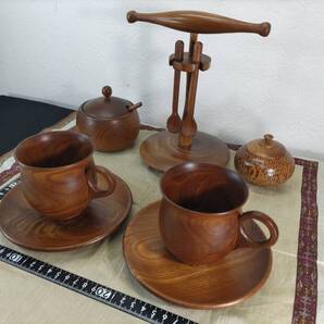 ■送料無料!■まとめて■コーヒーカップスタンド■カップ&ソーサー■シュガーポット■木製■天然木・エンジュ■10点セット(A1)!