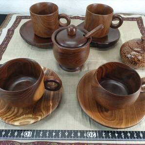 ■送料無料!■まとめて■カップ&ソーサー■シュガーポット■木製■銘木■天然木■銘木・エンジュ■10点セット(A2)!