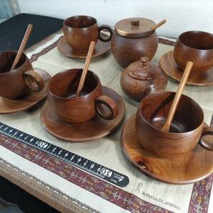 ■送料無料!■まとめて■カップ&ソーサー■シュガーポット■木製■銘木■天然木■銘木・エンジュ■12点セット(A3)!