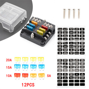 12V 6方向ブレードヒューズブロック、LEDインジケーター付き防水保護カバーおよび自動車トラックトレーラー用ラベルステッカー