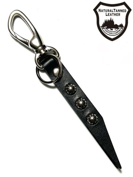 栃木レザー キーホルダー ストラップ スタッズ 日本製 本革 ブラック 新品 未使用 送料無料 全長約16cm
