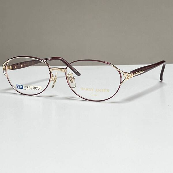 未使用品◆HARDY AMIES ハーディエイミス 眼鏡フレーム メガネ ゴールド×レッド系 デザインテンプル 53□16-1307 レディース 女性用