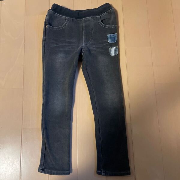 送料込み kladskap 厚手ストレッチレギンスパンツ 120cm 裏起毛 黒ブラックデニム色 ウエスト総ゴム ナルミヤインターナショナル 送料無料