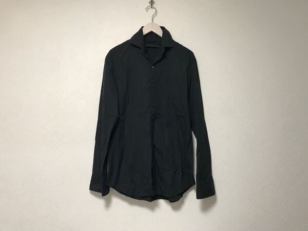 本物エストネーションEstnationコットンロング丈ドレス長袖シャツメンズサーフビジネススーツモードゴルフドレスL黒ブラック3日本製