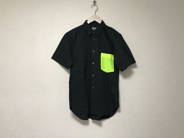 本物ブラックコムデギャルソンBLACK COMMEdesGARCONSコットンポケット半袖シャツメンズビジネススーツモードゴルフドレス黒ブラックS日本製