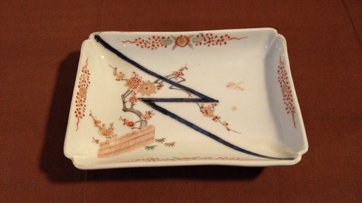 古伊万里 伊万里 色絵 柿右衛門 角皿 菓子皿 蔵出し 江戸期 1客