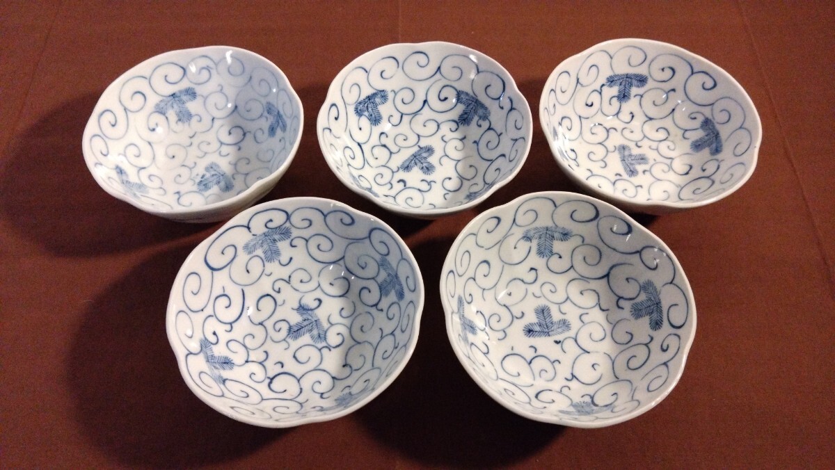 古伊万里 伊万里 蛸唐草 唐草文 江戸期 豆鉢 蔵出し 5客 工芸品