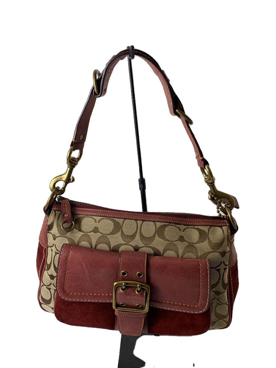 COACH◆トートバッグ/レザー/RED/無地/F13094