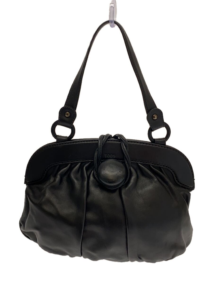 TOD’S◆がま口トートバッグ/レザー/BLK
