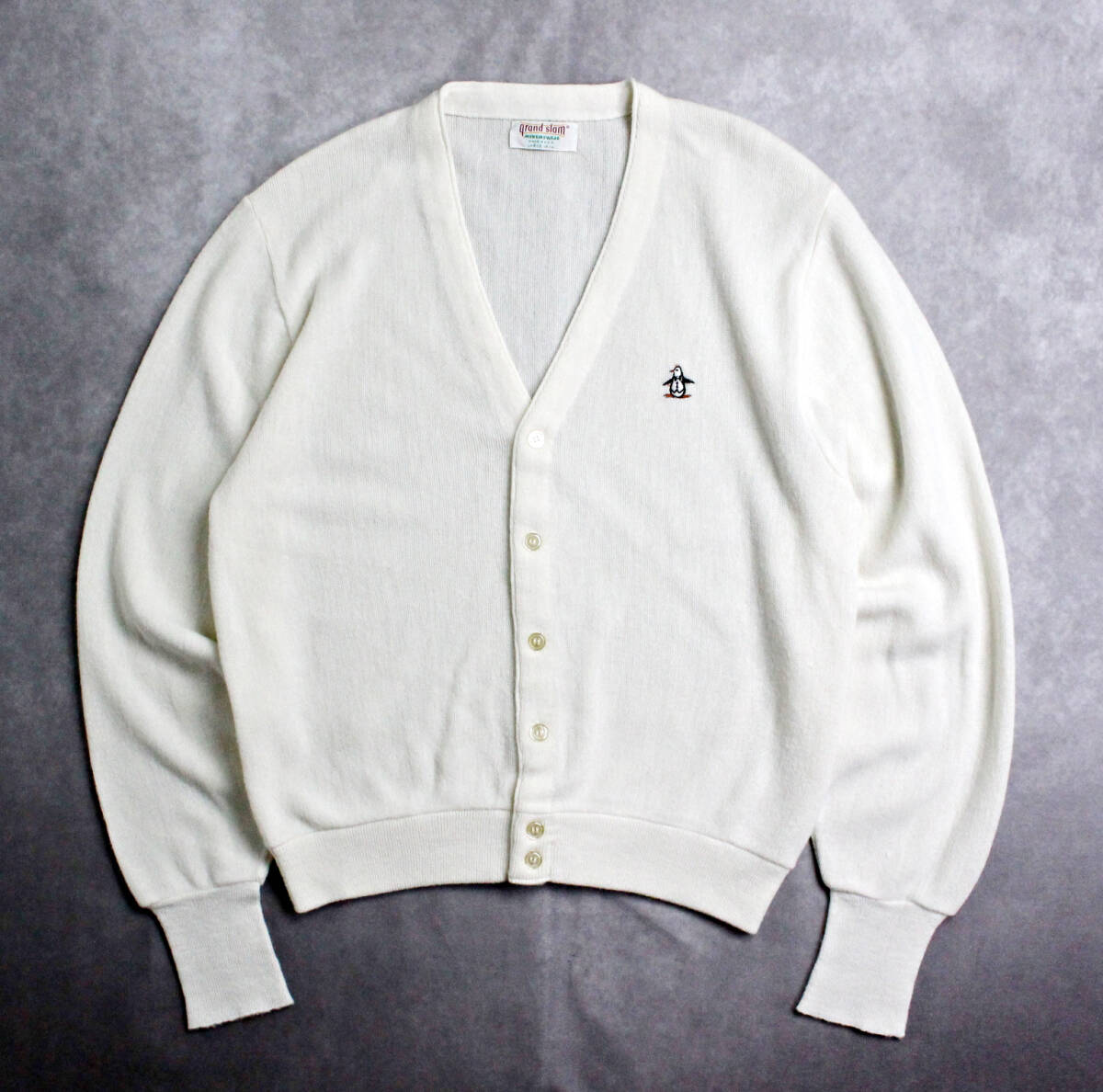 【MUNSINGWEAR】80s~90s アメリカ製 アクリルニット カーディガン ペンギン Lサイズ
