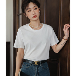 ◆レディース L リュクス 定番 ホワイト Tシャツ 半袖 丸首 着回し オフィス