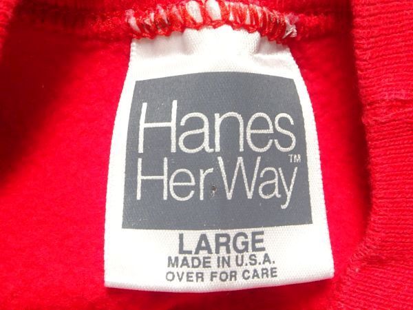☆90's USA製♪Hanes Her Way☆レディーススウェットシャツL/赤