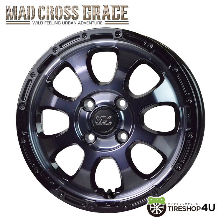 2023～2024年製 スタッドレス4本セット マッドクロスグレイス GRACE 14x4.5J 4/100 +45 BKC/BK ヨコハマ アイスガード7 iG70 155/65R14 軽
