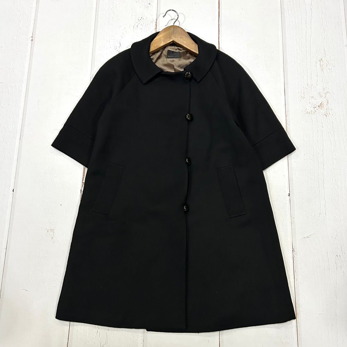F ■ 良品 \'日本製\' 洗練されたデザイン DEUXIEME CLASSE ドゥーズィエムクラス WOOL100% ロングコート レディース 上着 アウター 黒