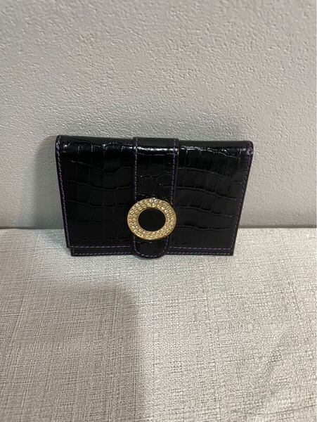 未使用極美品グラマラスローGLAMOROUSROSEカードケース名刺入れ黒紫本革