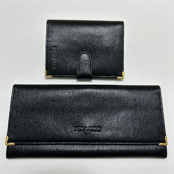 ☆美品☆ ◆NINA RICCI ニナ リッチ ブラック 2点セット◆ 長財布 & 折り財布 本革 小銭入れ有 ゴールド金具 【送料無料】1126-L1