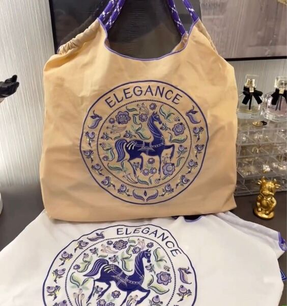 乗馬 馬 馬柄 エレガンスエコバッグ アプリコット 新品
