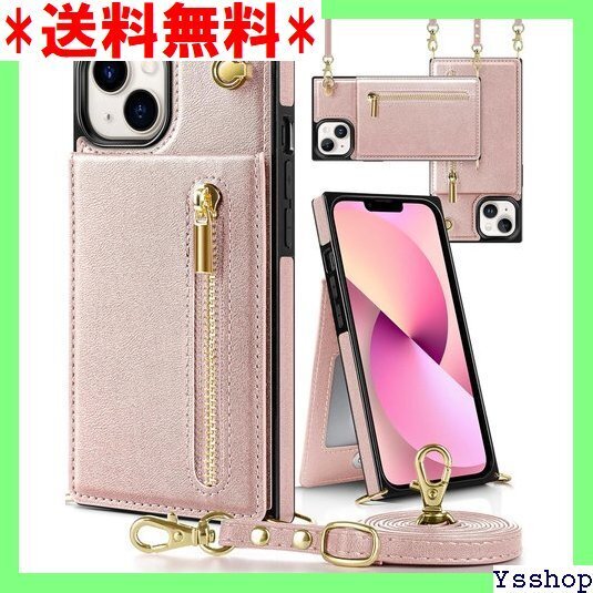 ☆人気商品 YIHARA iphone 13 ケース手帳型 iph カード収納 ストラップ付き 上下開 長さ調整可能 ピンク 38