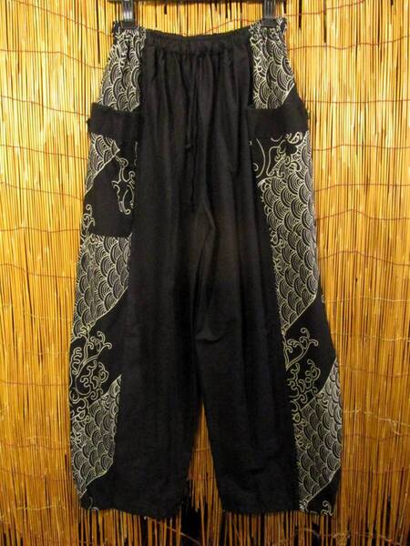 ⑨新品*男女兼用*コットン素材*黒色ベース*サイド切り替え*カーゴタイプ*ロングパンツ