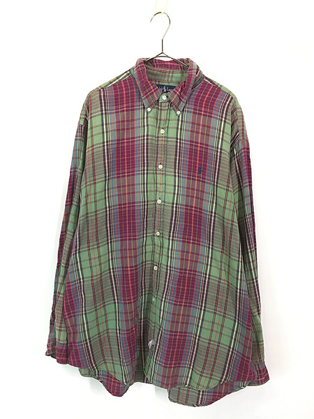 古着 90s Ralph Lauren カラフル マルチ チェック BD シャツ XL 古着