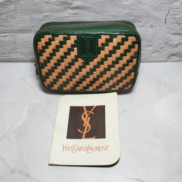 Yves Saint Laurent コインケース レザー 小銭入れ グリーン イブサンローラン 小物入れ 送料無料