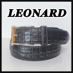 ☆LEONARD☆ レオナール レザーベルト ベルト ブラック 黒 クロコダイル シルバー金具 メンズ 男性 紳士 送料無料