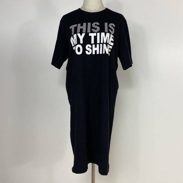 YZ0553 emilide エミリード レディース ロング丈 コットン Tシャツ 半袖 ワンピース ブラック Lサイズ 綿100% カジュアル 万能 USED 古着